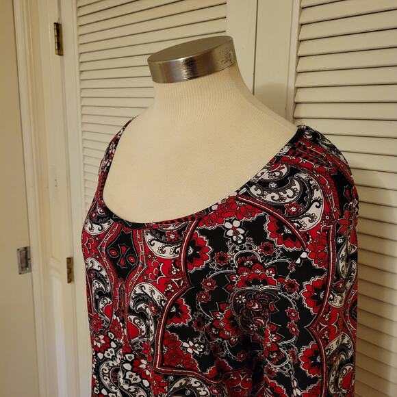 Geometric Print Stretch Knit 3/4 Sleeve Blouse Peck & Peck Size Large - Picture 2 of 7